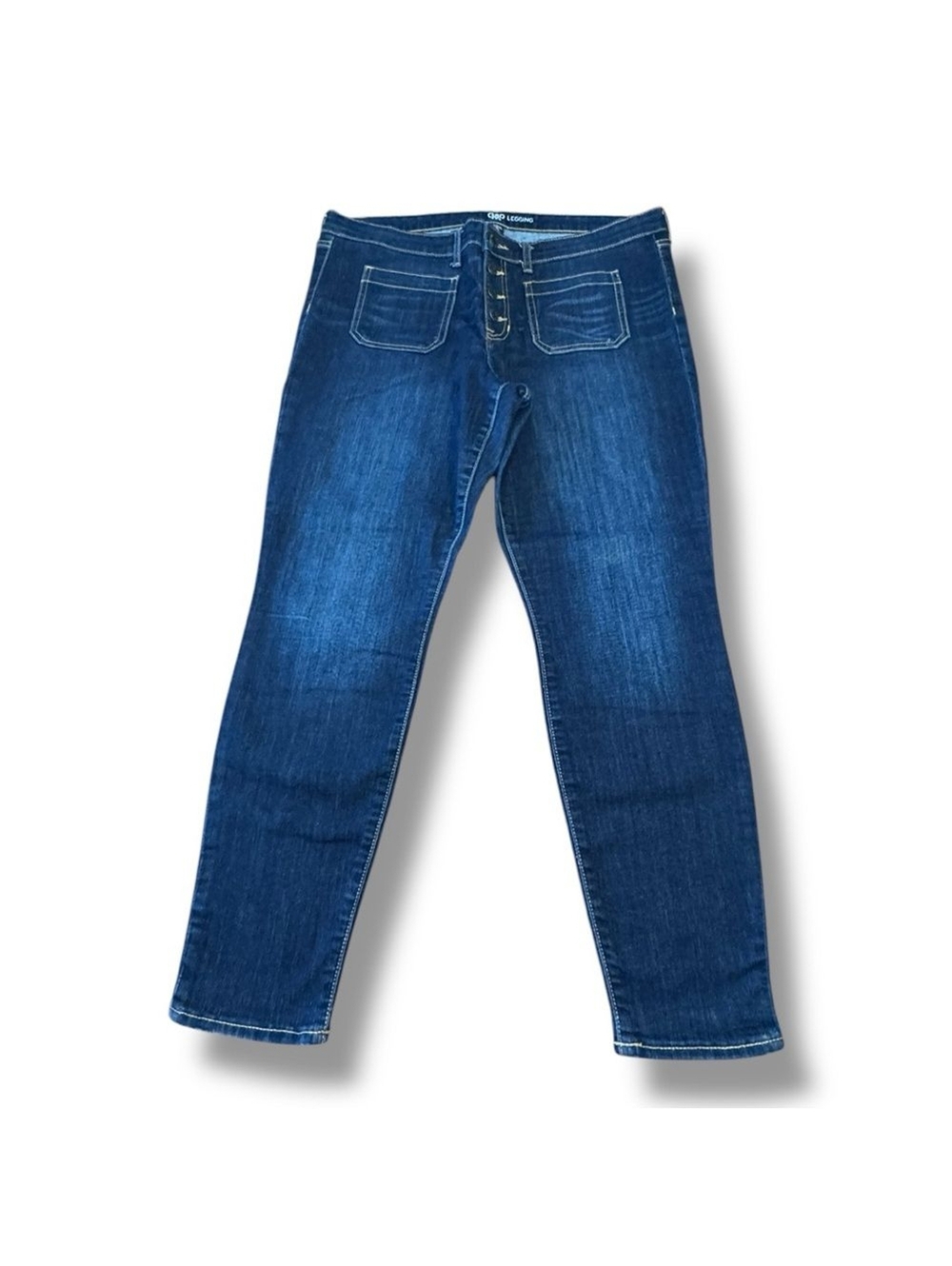 Gap Legging Patch Dark Indigo Denim Jeans Button Fly Casual Women’s Size 14